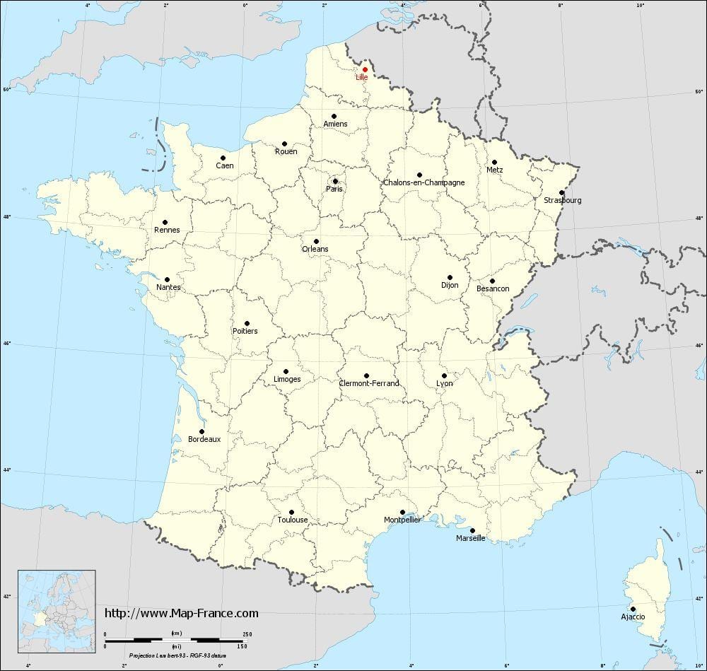 地図のフランスを示すリール