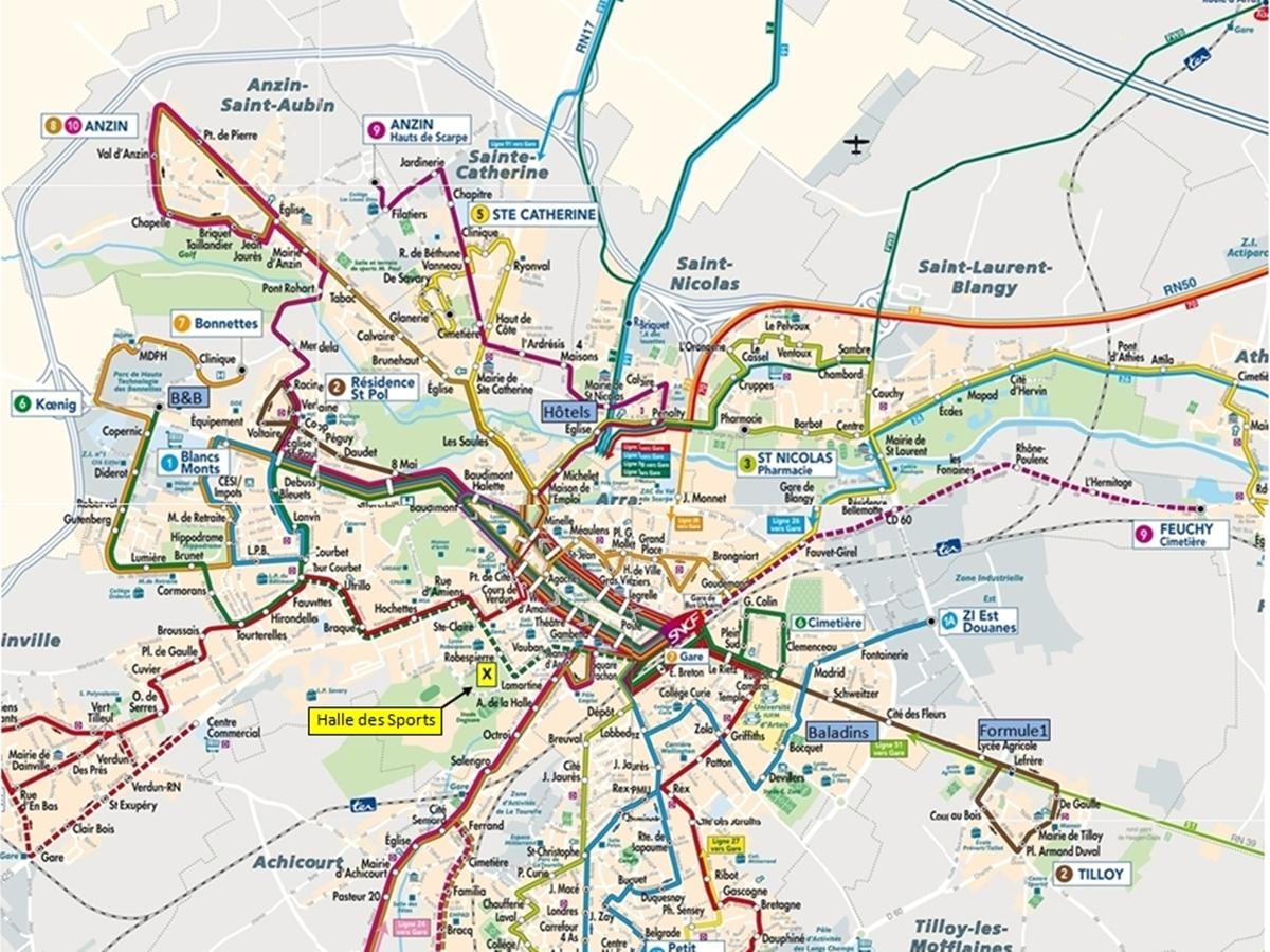 リールの公共交通機関地図